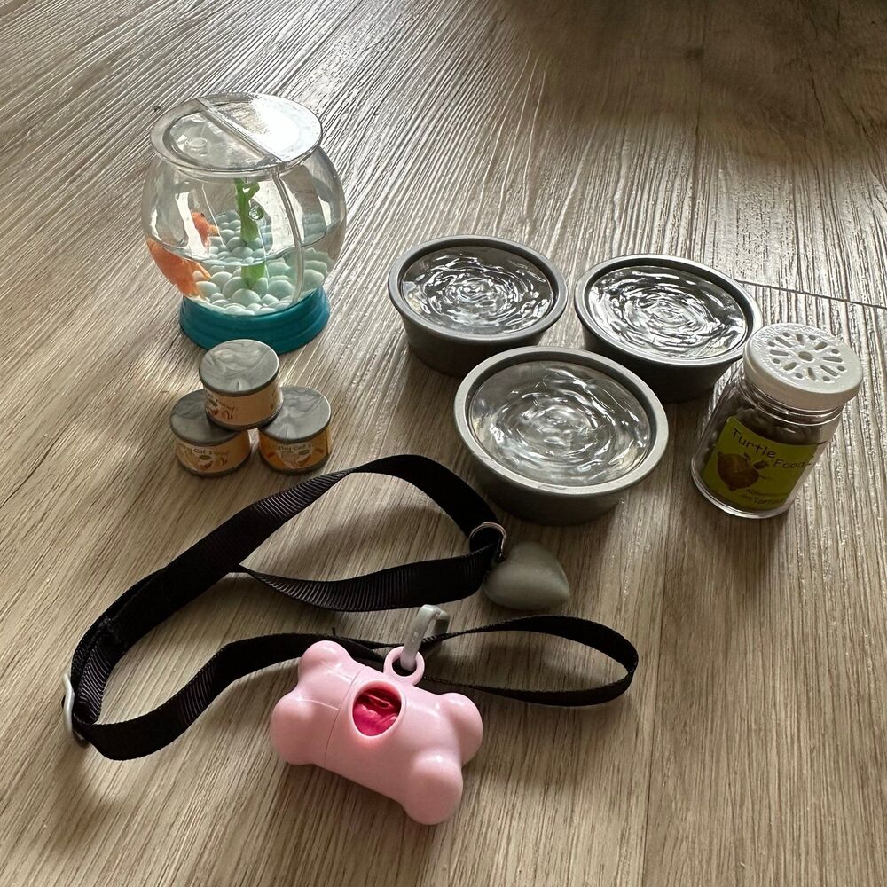 Pet Accessories Set for 18” Dolls - Fish Bowl Habitat Water Bowls Leash Food